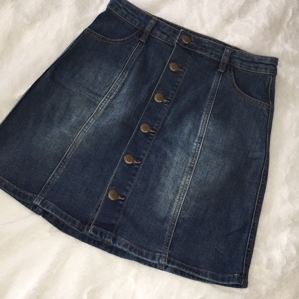High Waist Front Button Jean Skirt